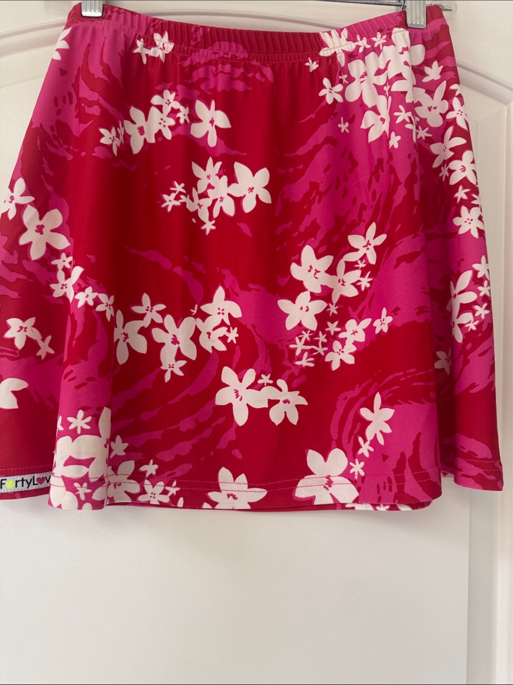 Bright Pink Floral A-Line Tennis Skirt with Elastic Waist
